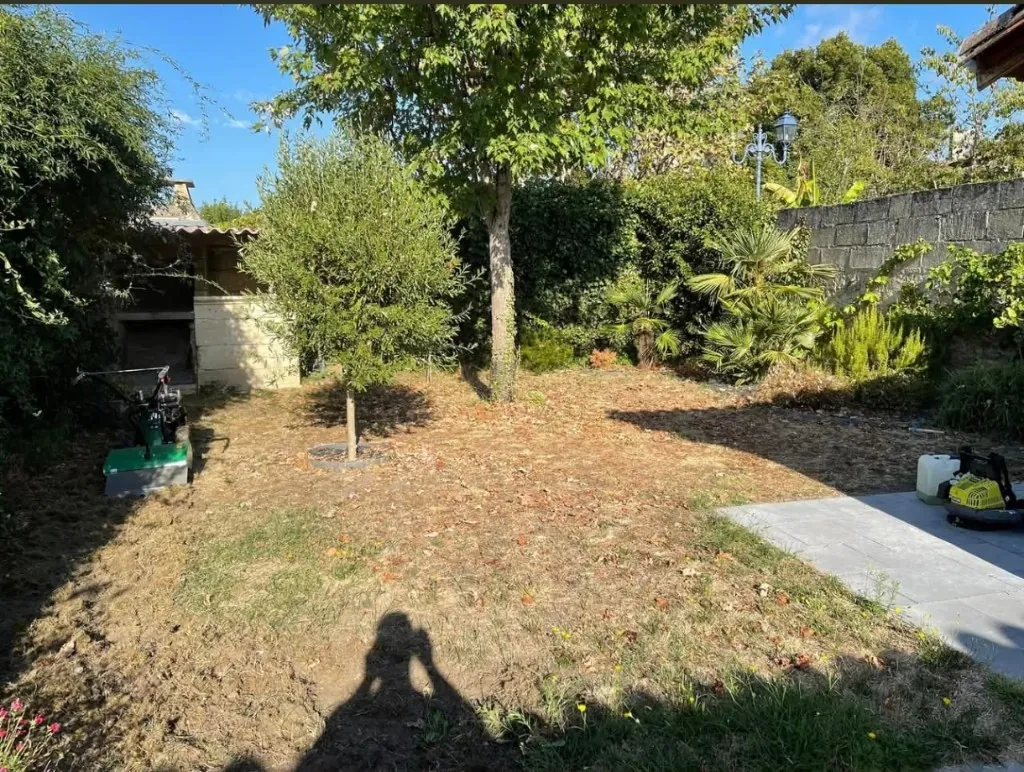 Jardin en terre et feuilles mortes avant aménagement